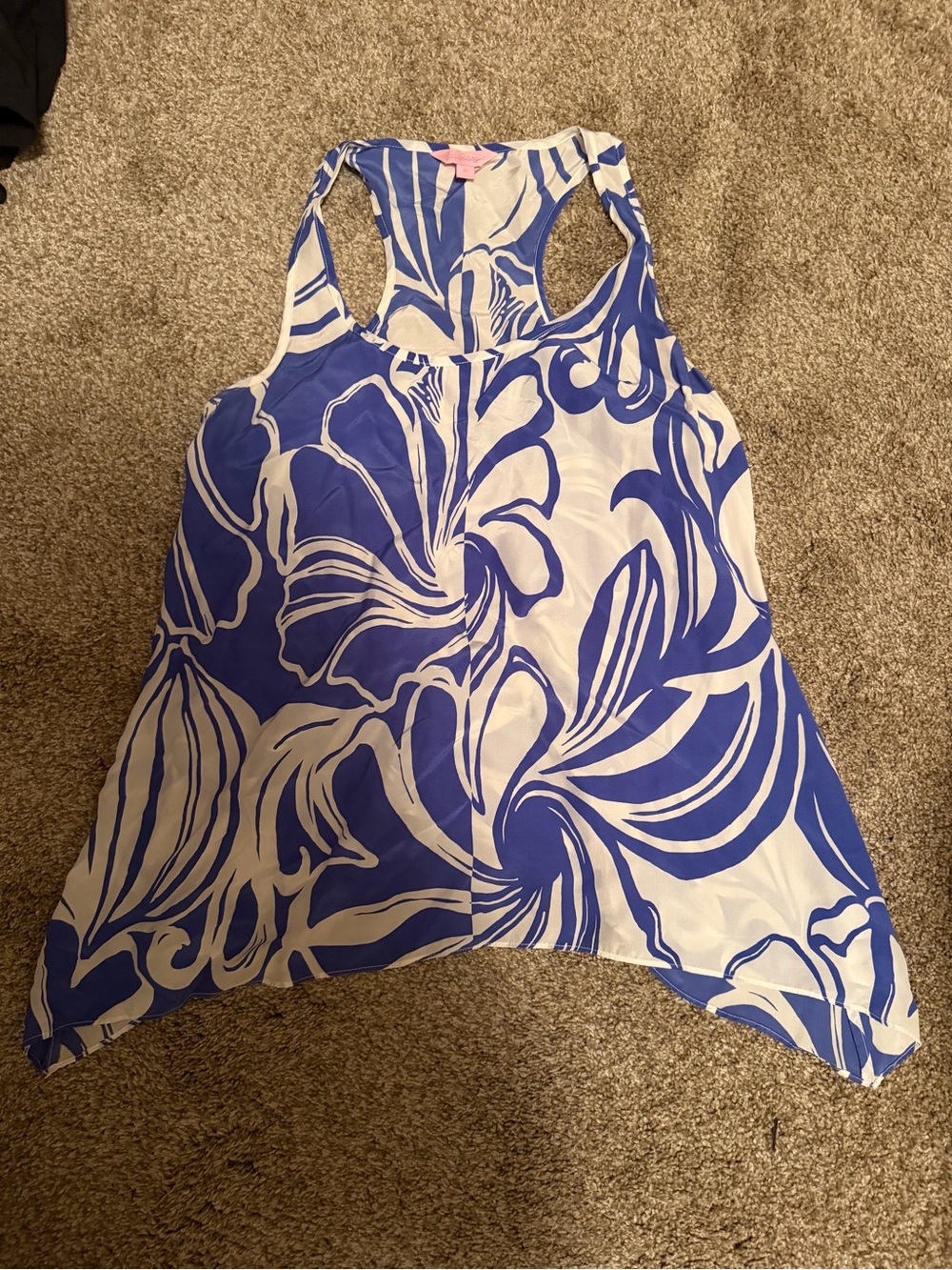 Lilly Pulitzer Blue and White Floral Tank Top 100% Silk